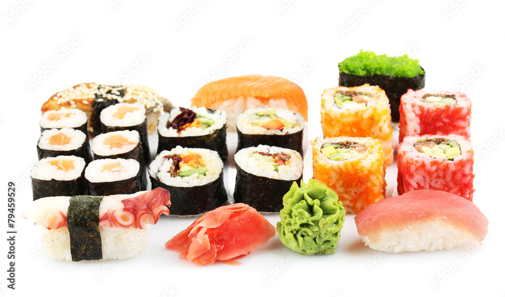 Sushi pieces collection isolated on white Sushi pieces collection isolated on white