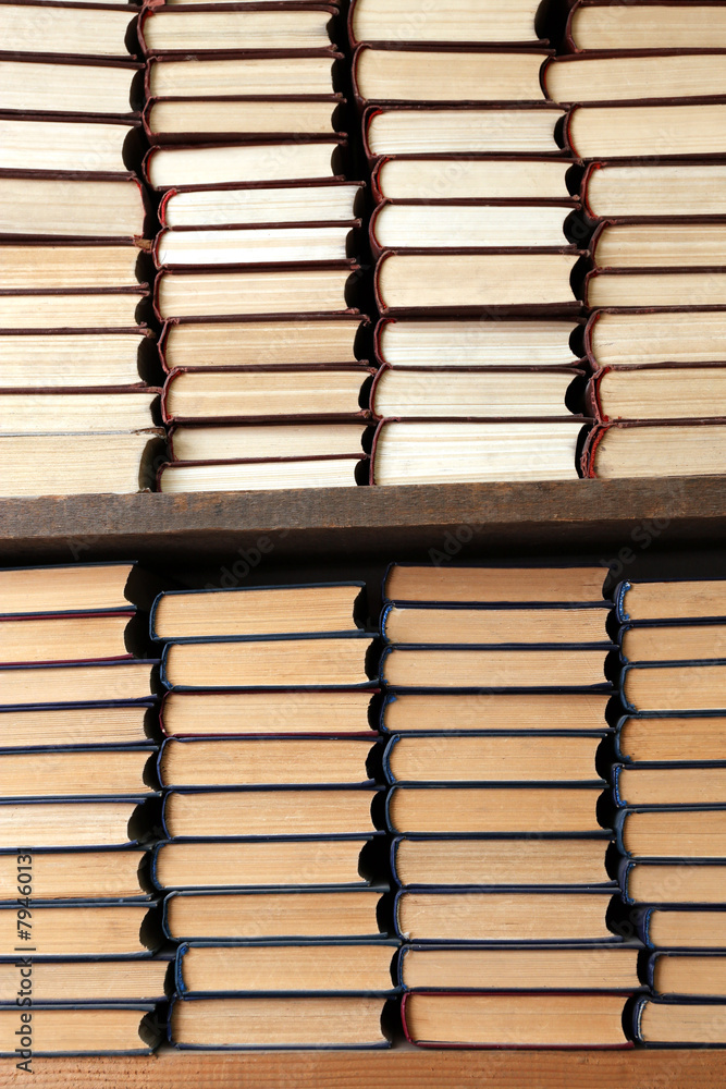Many books on bookshelf in library Many books on bookshelf in library