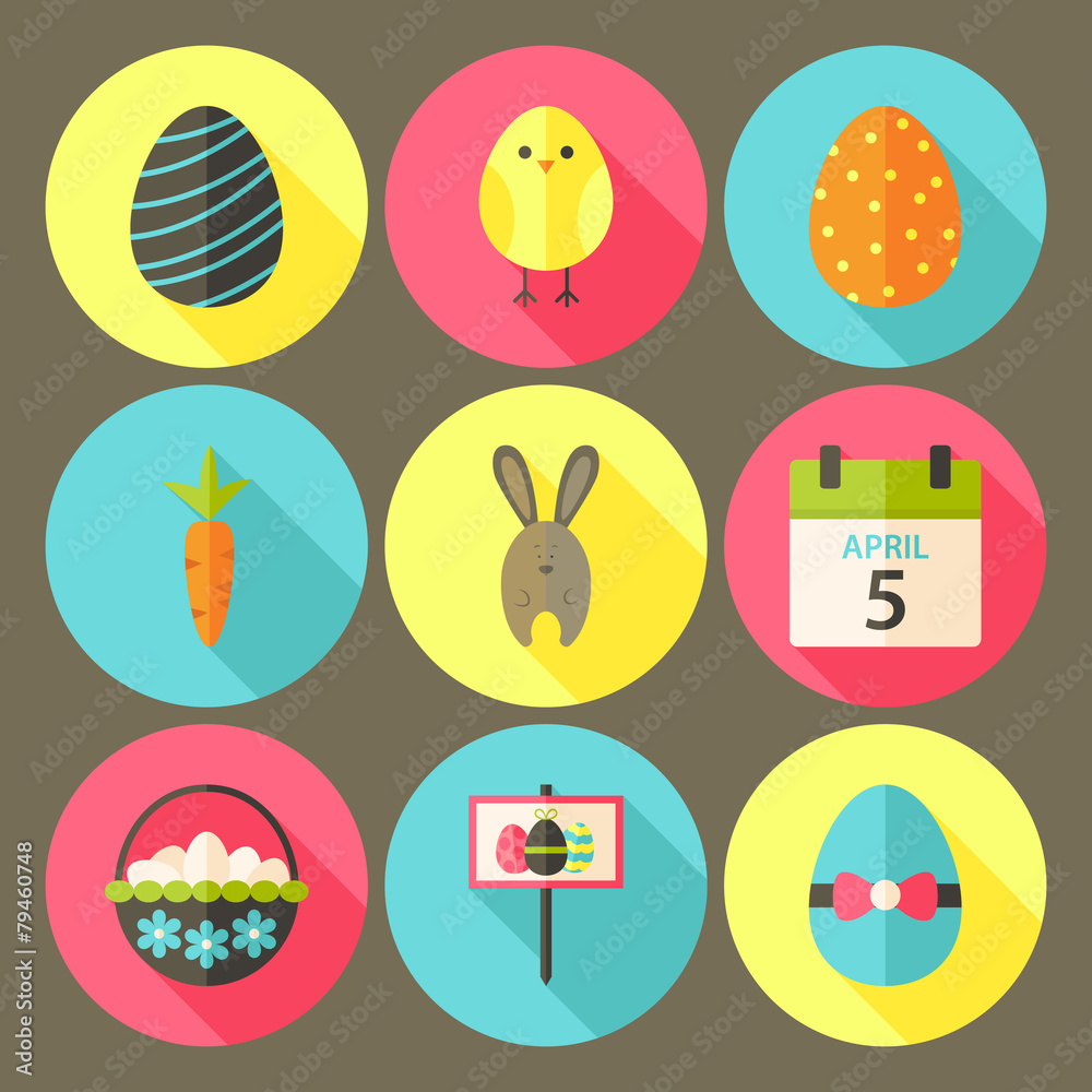Easter flat styled circle icon set 6 with long shadow Easter flat styled circle icon set 6 with long shadow