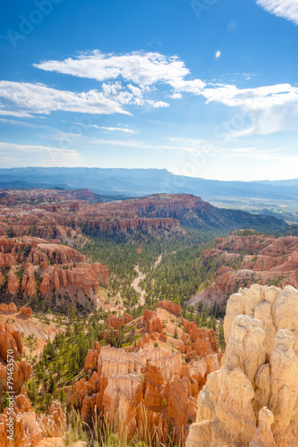 Line of Brown and Yellow Sandstone Cliffs in Bryce Canyon Nation