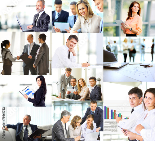 Business people in various situations connected