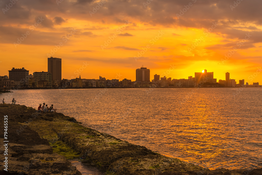 Romantic sunset over the Havana skyline