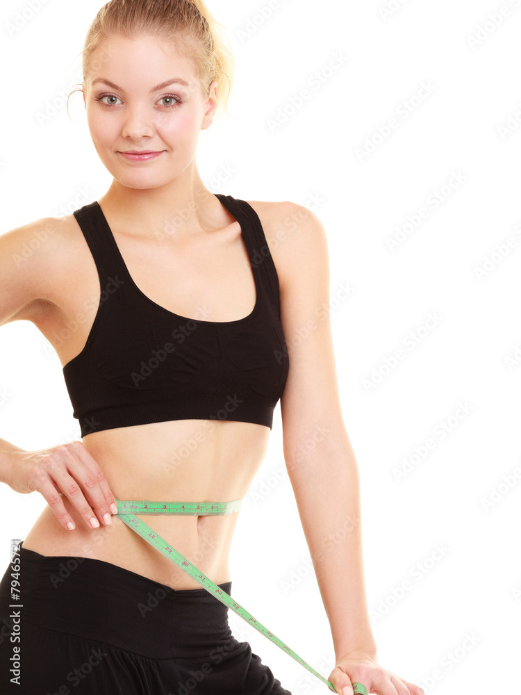 diet. slim blonde girl with measure tape measuring waist diet. slim blonde girl with measure tape measuring waist