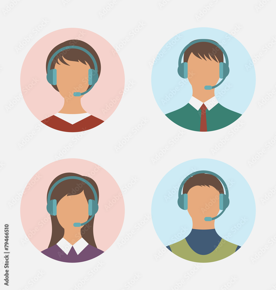 Icons of call center operator with man and woman are featureless Icons of call center operator with man and woman are featureless