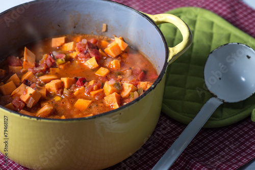 Savory Vegetable soup stew in pot