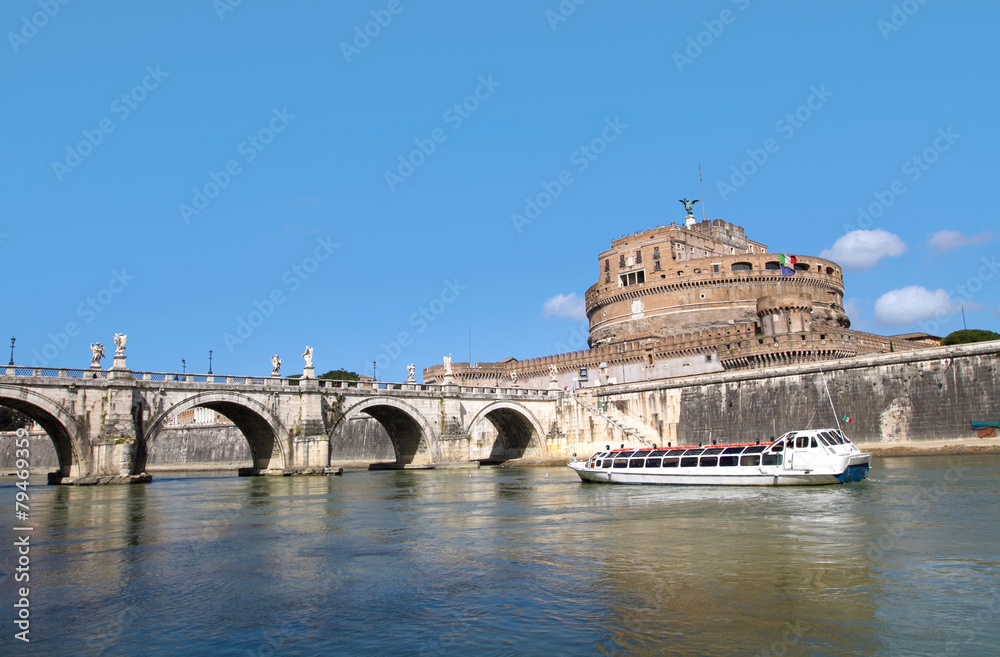  castle Saint Angelo of Hadrian and bridge on Tiber river, Rome