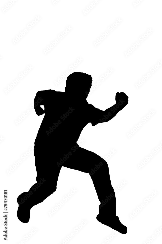 Asia man pose silhouette actions in studio isolated on white ba Asia man pose silhouette actions in studio isolated on white ba