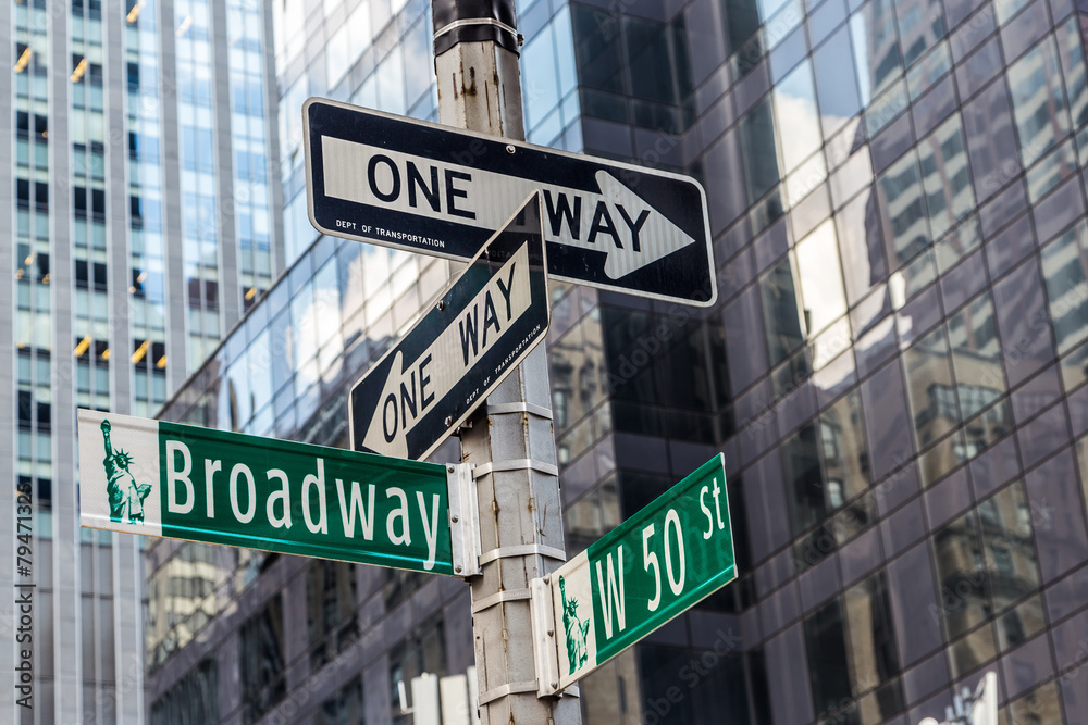 Broadway street sign near Time square in New York City