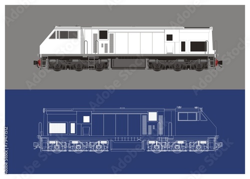 Locomotive in technical drawing style 1