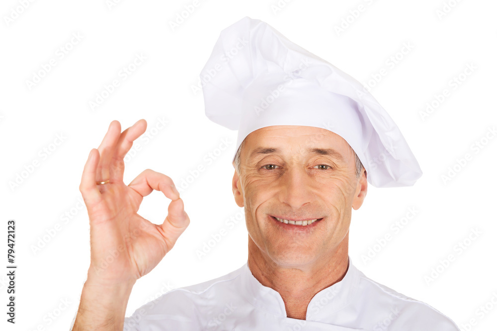 Chef in white hat with perfect sign Chef in white hat with perfect sign