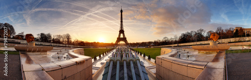 Panorama of Paris at sunrise with Eiffel tower #79472107