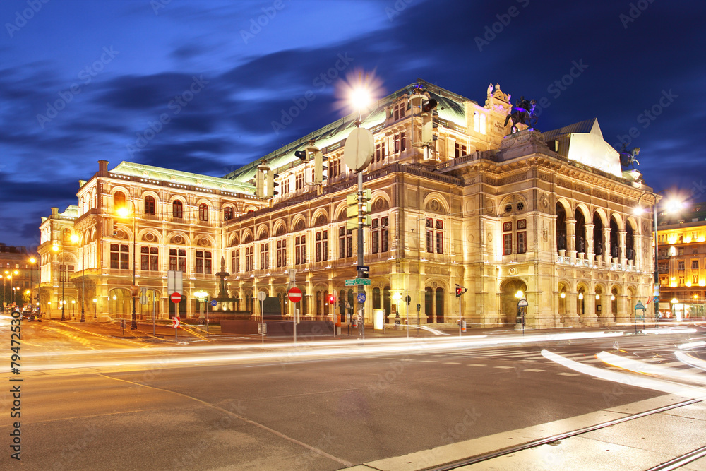 Vienna State Opera House at night, Austria Vienna State Opera House at night, Austria