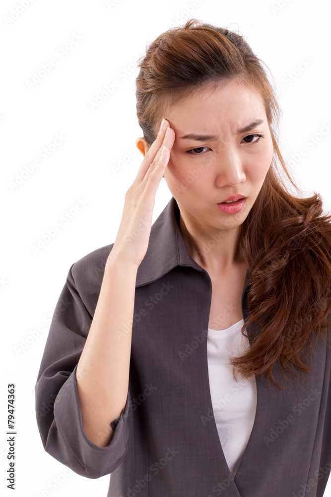 sick business woman suffers from headache pain, migraine, unstab sick business woman suffers from headache pain, migraine, unstab