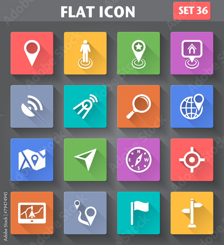 Vector application Location, Navigation and Map Icons set in fla