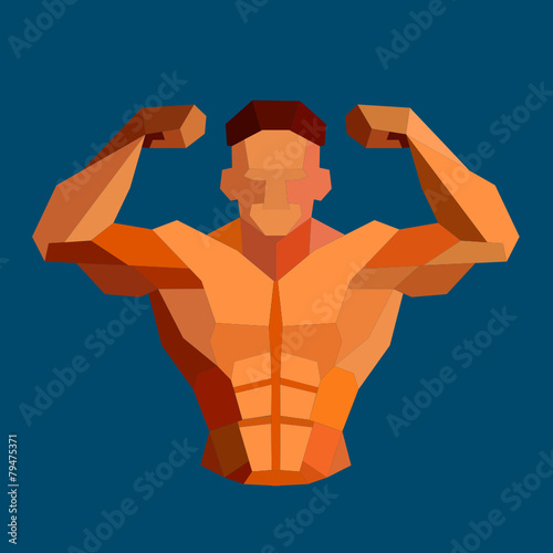 Polygonal colored vector bodybuilder logo.