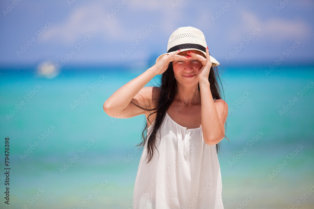 Happy beautiful girl during beach tropical vacation Happy beautiful girl during beach tropical vacation