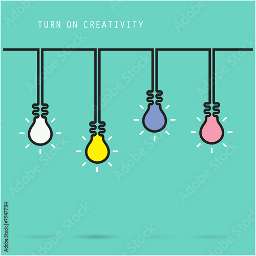 Creative light bulb symbol with turn on creativity concept, educ