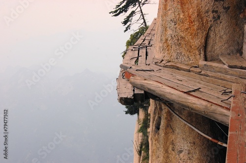 Dangerous walkway at top of holy Mount Hua Shan, China