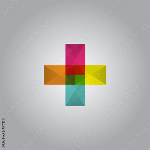 Colorful Plus, on a gray background. Symbol.