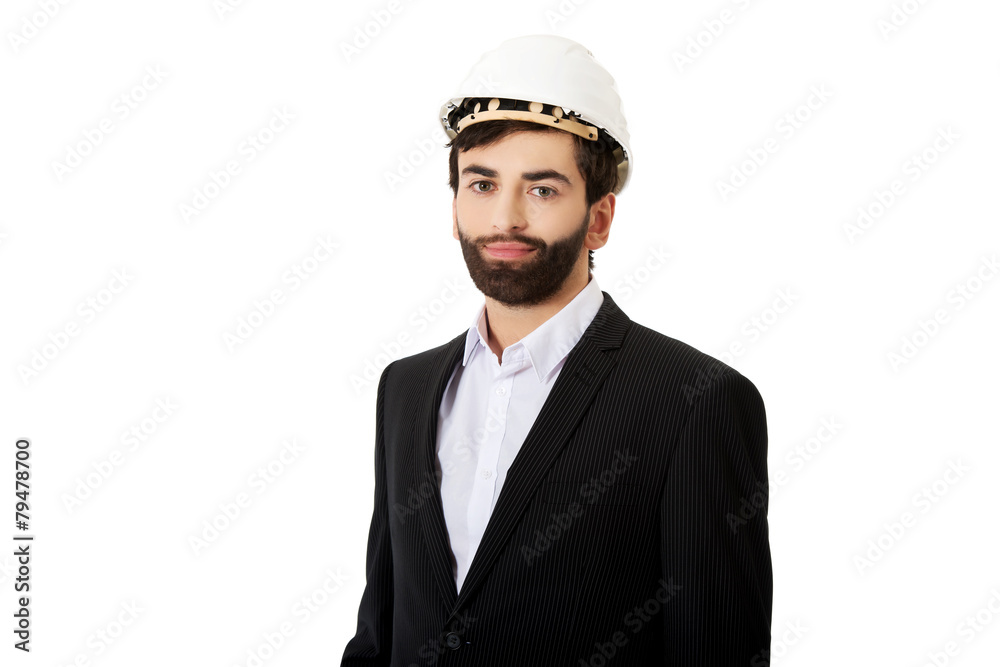 Handsome engineer in protective helmet. Handsome engineer in protective helmet.