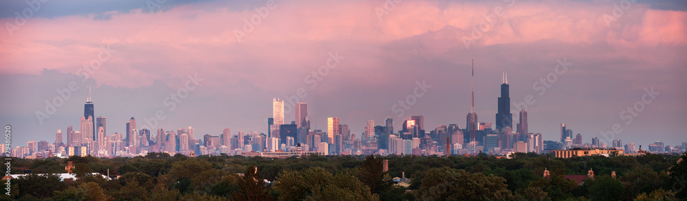 Sunset panorama of Chicago