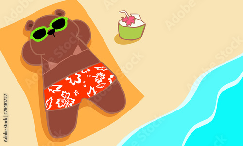 bear sunbathing on the beach illustration vector