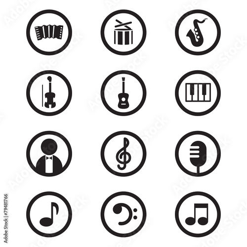 Black music icons set vector illustration.