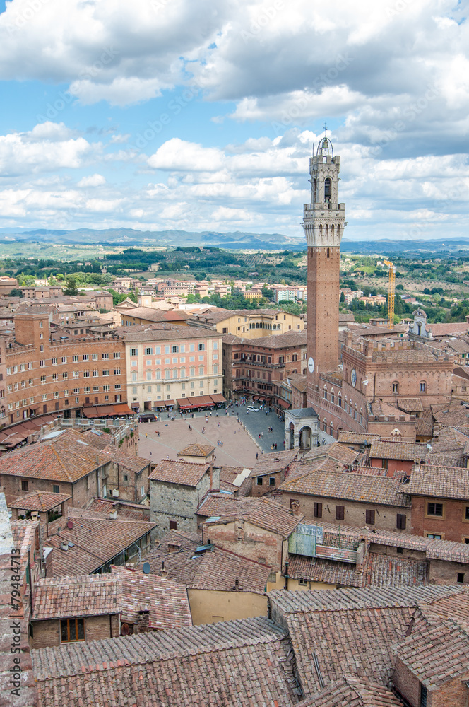Vue aérienne de la piazza del Campo à Sienne, Toscane