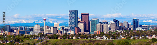 Panorama of Calgary and Rocky Mountains photo