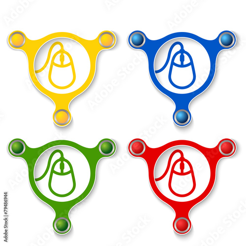 four abstract vector objects and a colored mouse