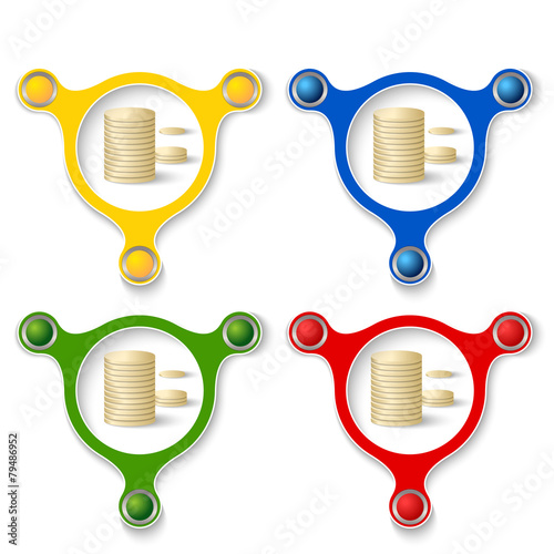 four abstract vector objects and a golden coin