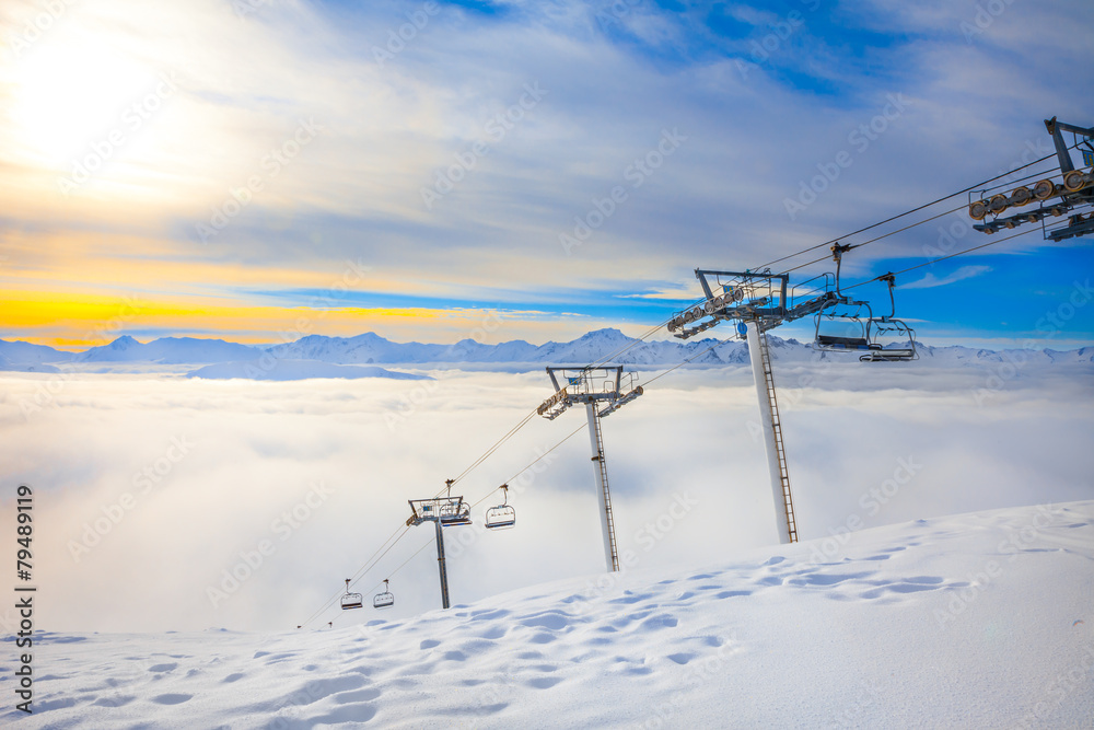 Sunset at French Alps in Meribel Skiing Resort