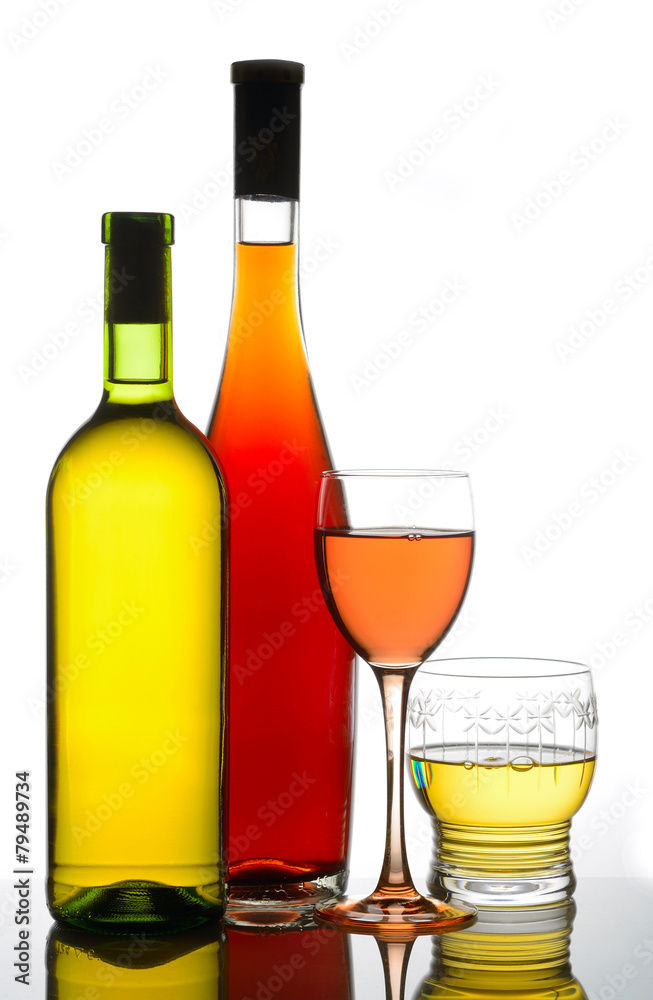 Rosé and white wine with bubbles in glass Rosé and white wine with bubbles in glass