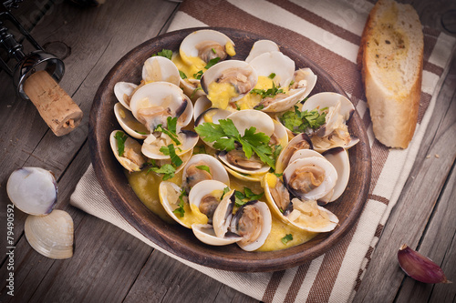 Fresh Cockle clams (Venus, Meretrix) with wine sauce. Portuguese photo