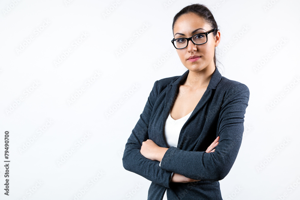 Smiling business woman crossing arms. Isolated on white. Smiling business woman crossing arms. Isolated on white.