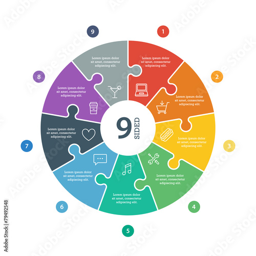 Numbered flat rainbow spectrum colored puzzle presentation chart
