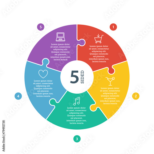 Numbered flat rainbow spectrum colored puzzle presentation chart