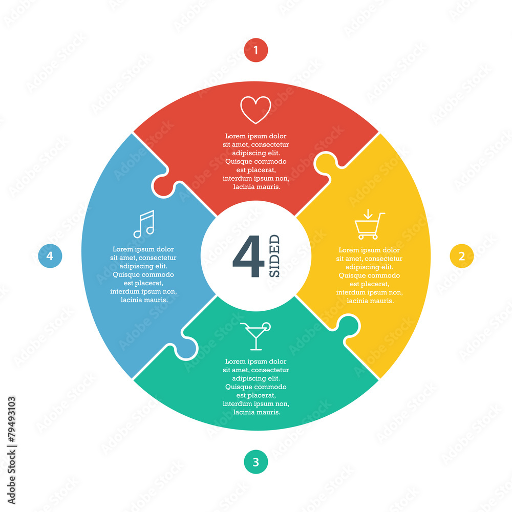 Numbered flat colored puzzle presentation circle chart Numbered flat colored puzzle presentation circle chart