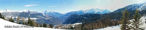 panorama view of snowy alpine mountains in italy