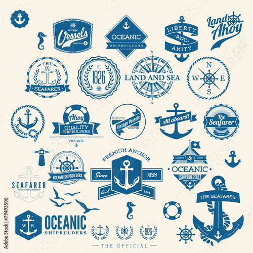 Set Of Vintage Retro Nautical Badges And Labels