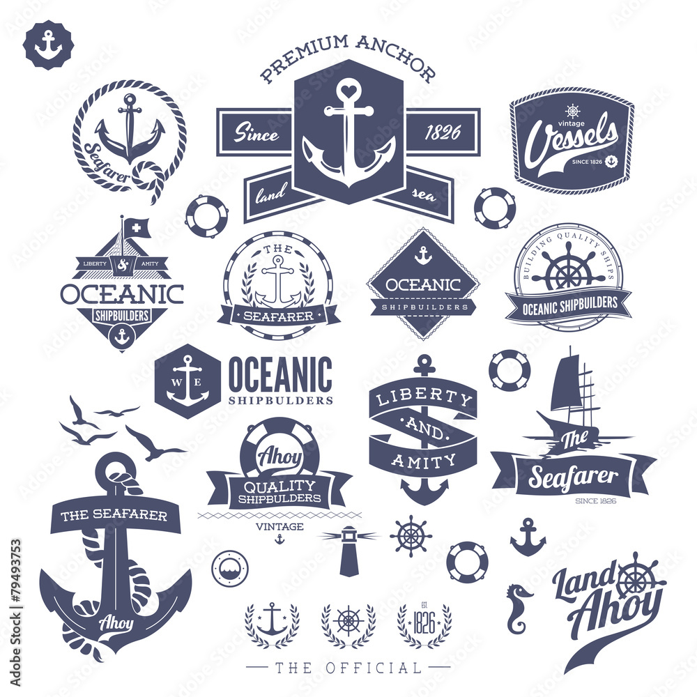 Naklejka premium Set Of Vintage Retro Nautical Badges And Labels