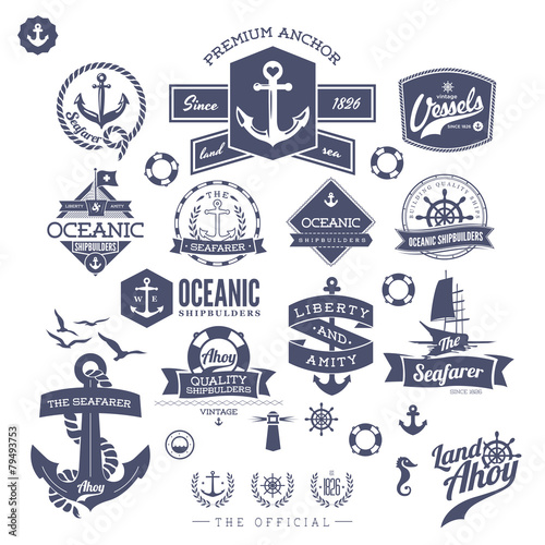 Set Of Vintage Retro Nautical Badges And Labels