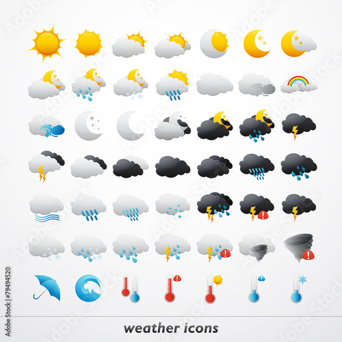 Fotografie, Obraz Set of 49 high quality vector weather icons