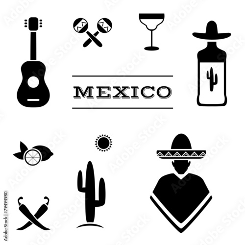mexico background, vector mexican icons, cactus, tequila