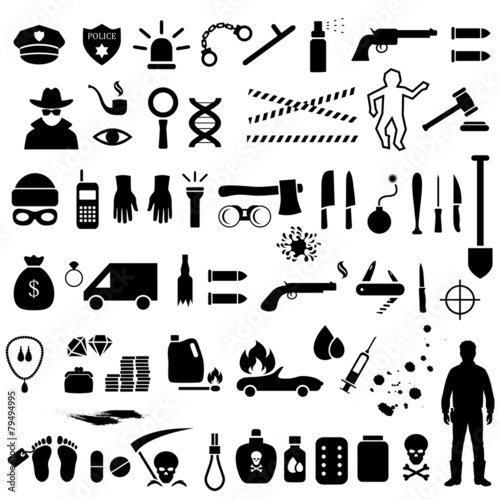 vector crime icons, police, law criminal illustration