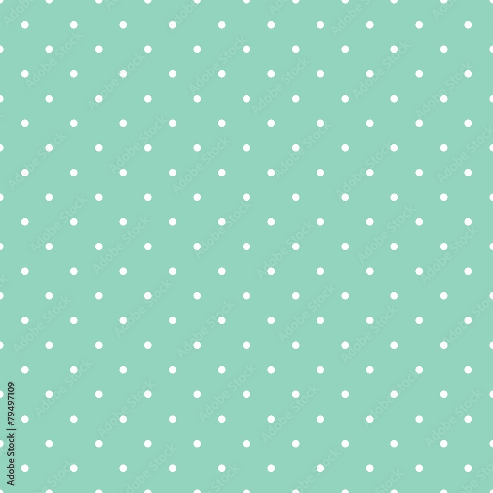 Tile vector pattern white polka dots on mint green background