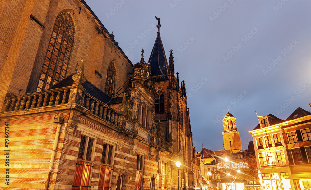 Fototapeta premium Church at sunset in Zwolle