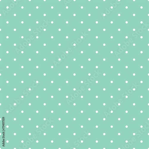 Tile vector pattern white polka dots on mint green background
