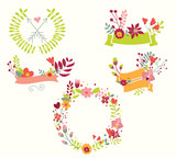 Hand drawn vintage flowers and floral elements for holidays