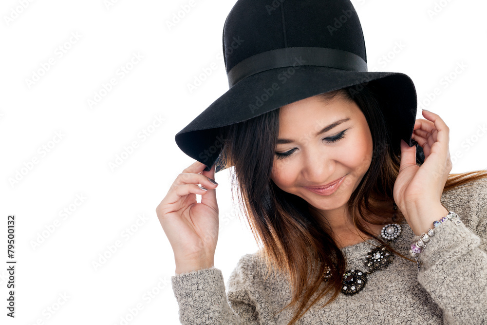 Beautiful young Malaysian woman wearing a hat Beautiful young Malaysian woman wearing a hat